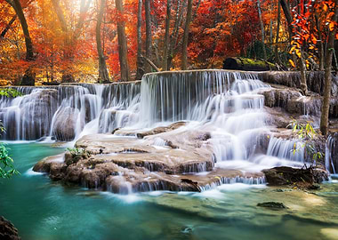 Waterfall in Autumn Forest