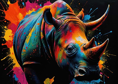 Colorful Rhino Painting