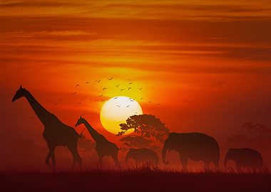 African Sunset Silhouette