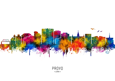 Provo Utah Skyline Watercolor