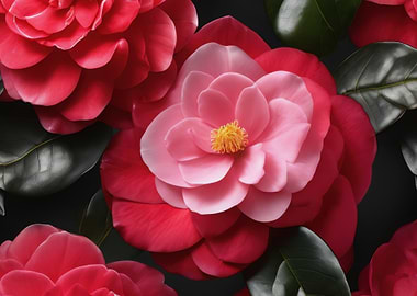 Pink and Red Camellia Flowers