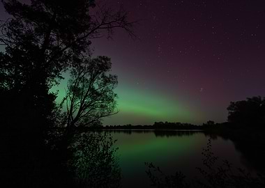 Northern Lights Over Lake