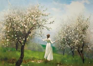 Woman in a Blossoming Orchard