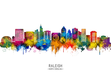 Raleigh Skyline Watercolor