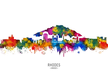 Rhodes City Skyline Watercolor