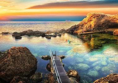 Sunset Sea Cave in Malta at Ghar Lapsi