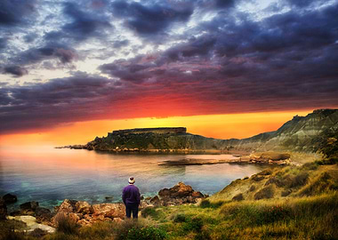Sunset Over Coastal Cliffs in Malta