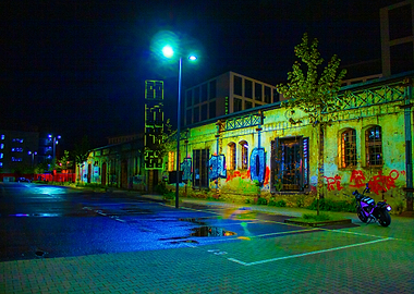 Night Street Scene with Graffiti