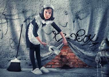 Maid Cleaning Up Graffiti