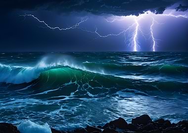 Lightning Storm Over Ocean