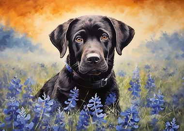 Black Labrador in Bluebonnets