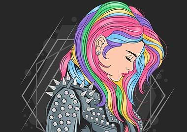 Rainbow Hair Punk Girl night party rocker
