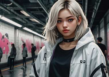 Anime Gorgeous Girl in Urban Setting