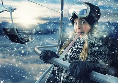 Girl on Ski Lift with Tongue Out