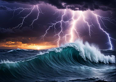 Lightning Storm Over Ocean