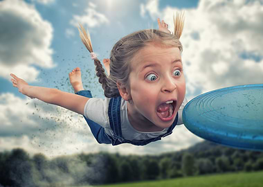 Girl Flying with Frisbee