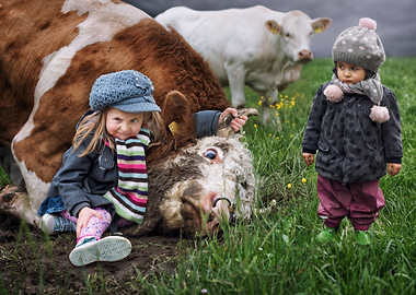Kids and Cows in a Field