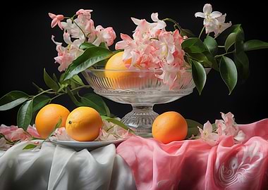 Oranges and Flowers Still Life