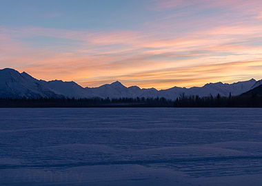 Snowy Mountain Sunset In Butte Alaska