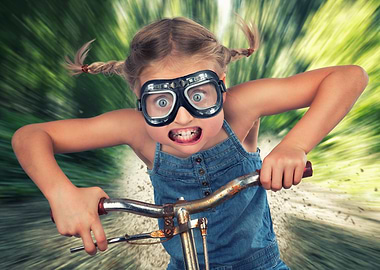 Girl on Bike with Goggles