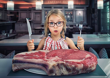 Girl with Giant Steak
