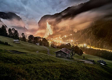 Mountain Village at Dusk