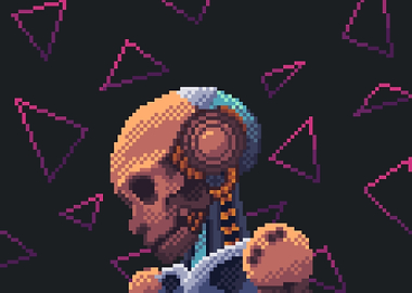 Pixel Art Cyborg Skull