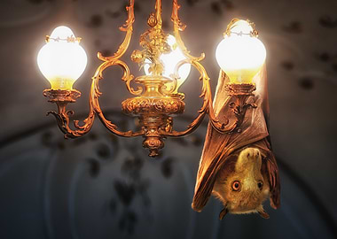 Bat Hanging from Chandelier