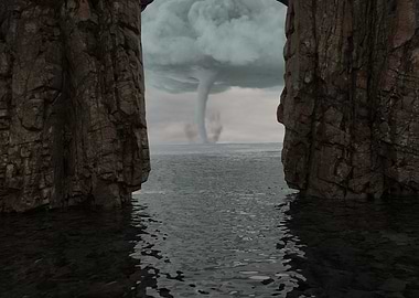 Waterspout Through the Cliffs 3D Rendered Nature Scene
