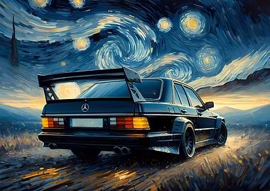 Mercedes Benz 190E Evo II Under Starry Night
