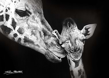 Giraffe Mother and Calf