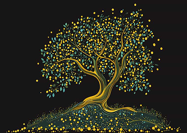 Golden Vintage Olive Tree Poster