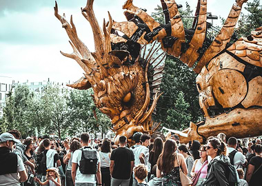 Giant Wooden Dragon Sculpture