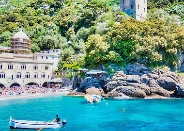 Italian Coastline with Boats Camogli Liguria