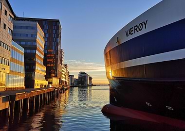 Ship Docked in City Harbor, Bodø, Norway
