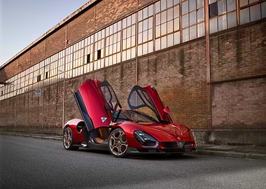 Red Sports Car with Doors Open