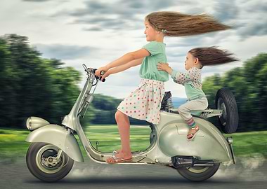 Girls on Vintage Scooter