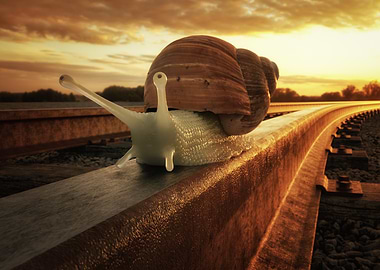 Snail on Railroad Tracks