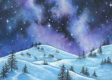 Snowy Mountain at Night