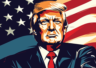 Trump Portrait with American Flag