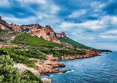 Coastal Cliffs and Blue Sea in Esterel France