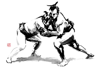 Sumo Wrestling Ink Painting