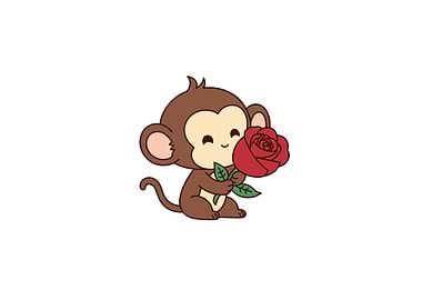 Cute Monkey with Rose