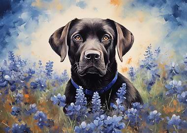 Black Lab in Bluebonnets