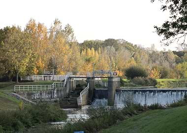 River Dam with Autumn Trees