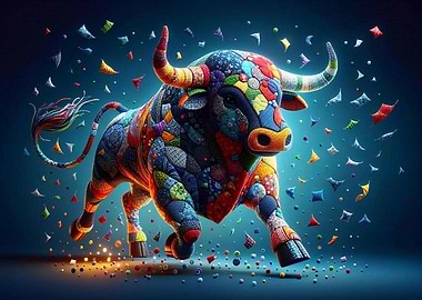 Colorful Patchwork Bull