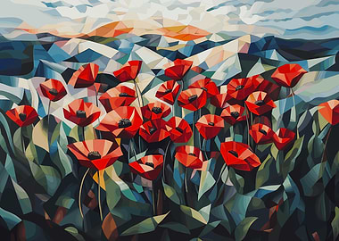 Poppy in Field Cubism Art