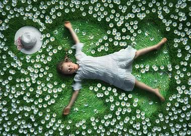Girl in a Field of Daisies