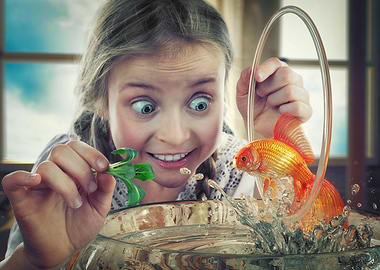 Girl Feeding Goldfish