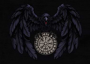 Raven and Vegvisir with Futhark